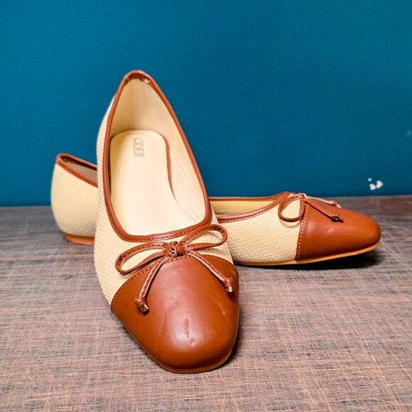 Cider Size 10 (41) BOWKNOT TWO-TONE FAUX LEATHER MARY JANE FLATS - Picture 1 of 4